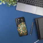 Coque Samsung Galaxy Or Turquoise Lotus Flower Black Monogramme<br><div class="desc">Belle fleur de mandala lotus en or et couleurs turquoise avec arrière - plan noir. Customisez avec votre initiale.</div>