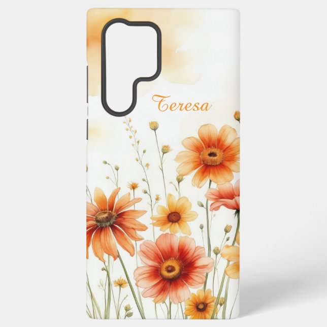Coque Samsung Galaxy Orange doux et fleurs jaunes (Verso)
