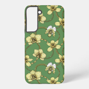 Coque Samsung Galaxy Orchidées et chaînes, jaune et vert kelly