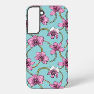 Coque Samsung Galaxy Orchidées et chaînes, roses et bleues