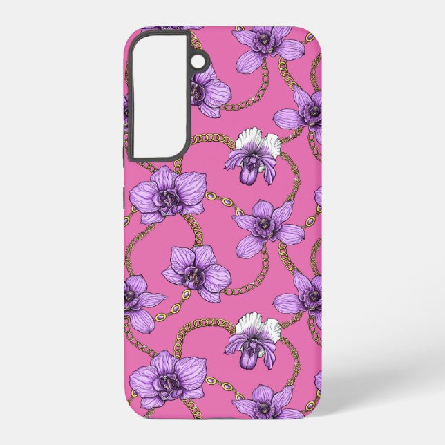 Coque Samsung Galaxy Orchidées et chaînes, violet et rose (Verso)
