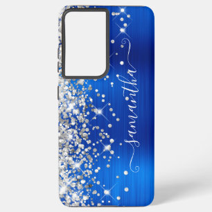 Coque Samsung Galaxy Paillettes Argent Signature Royale Bleue Féminine