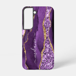 Coque Samsung Galaxy Paillettes de marbre dorées violettes Personnalise