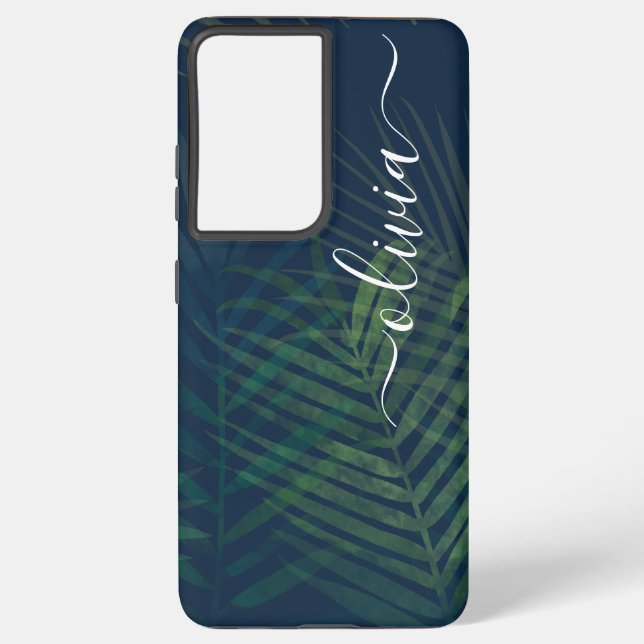 Coque Samsung Galaxy Palmiers vert foncé motif feuille (Verso)