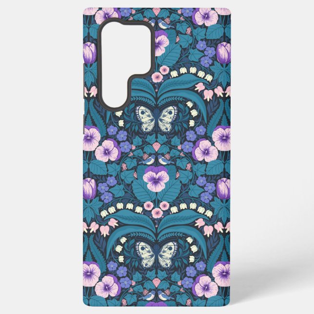 Coque Samsung Galaxy Pansies, oiseaux et papillons (Verso)