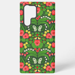 Coque Samsung Galaxy Pansies rouges, oiseaux et papillons