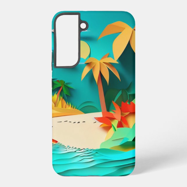 Coque Samsung Galaxy Papercraft 3D de plage tropicale (Verso)
