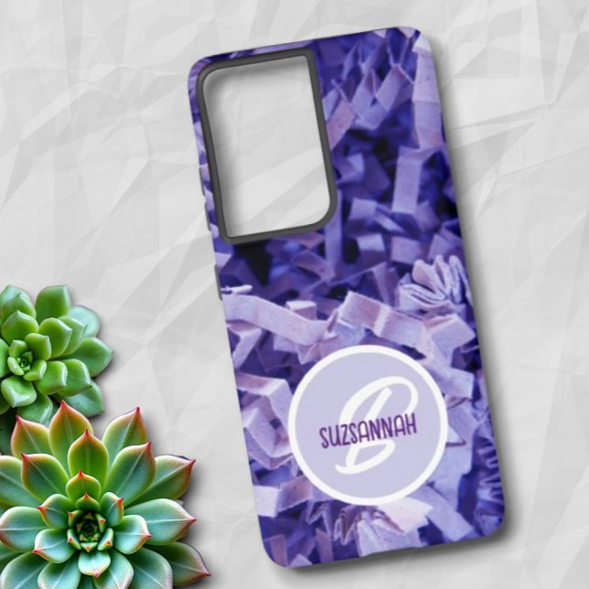 Coque Samsung Galaxy Papier Déchiqueté et Froissé Violet avec Monogramm (phone casse back )
