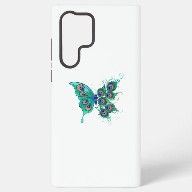 Coque Samsung Galaxy Papillon aux plumes de paon vert (Verso)