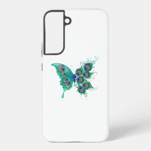 Coque Samsung Galaxy Papillon avec plumes de paon vertes