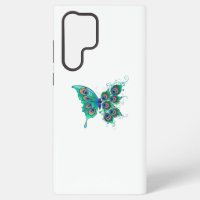 Papillon avec plumes de paon vertes
