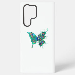 Coque Samsung Galaxy Papillon avec plumes de paon vertes