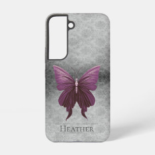 Coque Samsung Galaxy Papillon damassé magenta orné