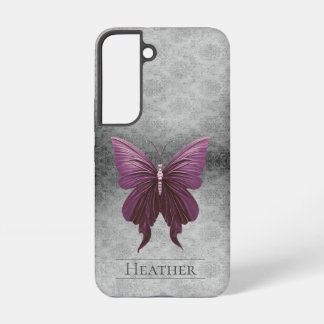 Coque Samsung Galaxy Papillon damassé magenta orné