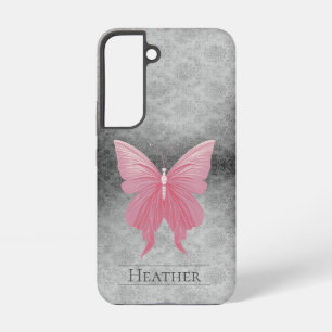 Coque Samsung Galaxy Papillon damassé orné de bijoux roses