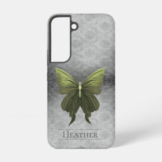 Coque Samsung Galaxy Papillon damassé vert orné