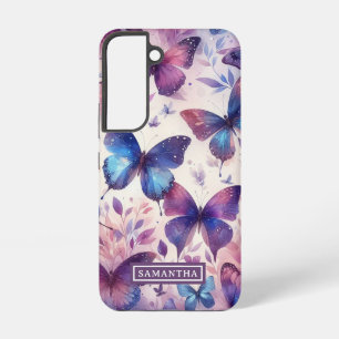 Coque Samsung Galaxy Papillon d'aquarelle rose-violet personnalisé