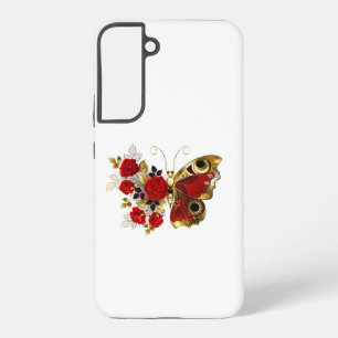 Coque Samsung Galaxy Papillon de fleurs rouges aux roses rouges