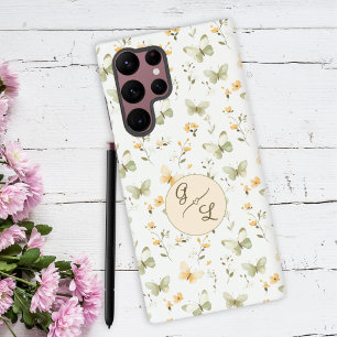 Coque Samsung Galaxy Papillon de printemps à monogramme personnalisé
