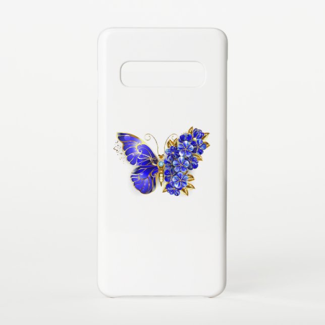 Coque Samsung Galaxy Papillon saphir à fleurs (Dos)