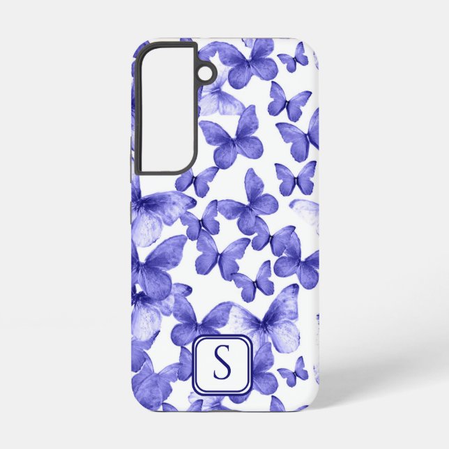 Coque Samsung Galaxy Papillons bleus Moderne Élégant Monogramme personn (Verso)