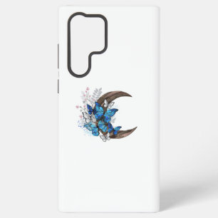 Coque Samsung Galaxy Papillons bleus sur croissant en bois