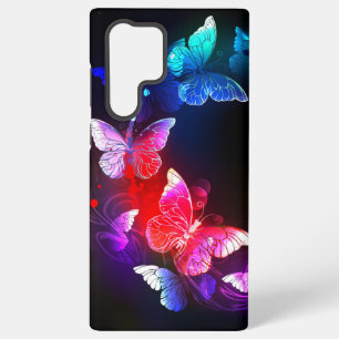 Coque Samsung Galaxy Papillons de nuit néon lumineux sur fond noir