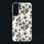 Coque Samsung Galaxy Papillons Jézabel et fleurs marguerites sur blanc<br><div class="desc">Motif vectoriel dessiné à la main avec papillons jezebel et fleurs marguerites</div>