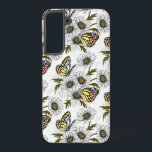 Coque Samsung Galaxy Papillons Jézabel et fleurs marguerites sur blanc<br><div class="desc">Motif vectoriel dessiné à la main avec papillons jezebel et fleurs marguerites</div>