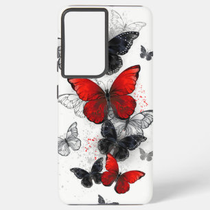 Coque Samsung Galaxy Papillons noirs et rouges volants