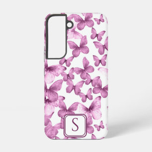 Coque Samsung Galaxy Papillons rose Moderne Élégant Monogramme Personna