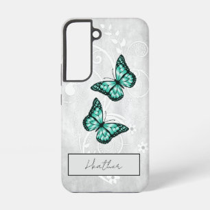 Coque Samsung Galaxy Papillons Turquoises brillants