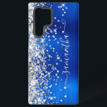 Coque Samsung Galaxy Parties scintillant Argent Royal Blue Girl Signatu<br><div class="desc">Parties scintillant argentée brillante et brillante sur le bord gauche, au-dessus d'un faux bijou brillant ton bleu royal ombre brun feuille de métal brossé. La signature girly moderne dispose d'une élégante police de calligraphie blanche avec queues décoratives dans un format vertical. Customisez les styles de police ou déplacez les graphismes...</div>