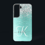 Coque Samsung Galaxy Parties scintillant argentée turquoise en métal br<br><div class="desc">Personnalisez facilement ce design branché de boîtier de téléphone chic avec une jolie parties scintillant brillante en argent sur un arrière - plan métallique brossé turquoise.</div>