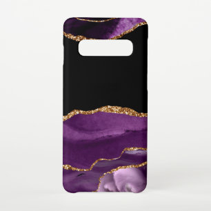 Coque Samsung Galaxy S10 Parties scintillant dorée en marbre noir violet