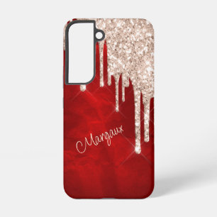 Coque Samsung Galaxy Parties scintillant en argent Crimson sur Monogram