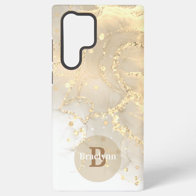 Coque Samsung Galaxy Parties scintillant en marbre d'or monogramme pers (Verso)