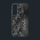 Coque Samsung Galaxy Parties scintillant noire métallique personnalisée<br><div class="desc">Personnalisez facilement ce boîtier de téléphone à motif de parties scintillant en métal brossé noir et glamour avec votre propre nom personnalisé.</div>