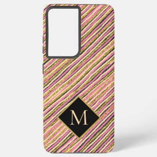 Coque Samsung Galaxy Parties scintillant Or de luxe rayures Monogram