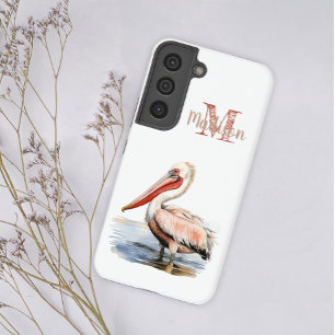 Coque Samsung Galaxy Pastel Aquarelle Pélican Louisiane Nom Initial