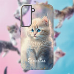 Coque Samsung Galaxy Pastel Kitty Avec Votre Nom<br><div class="desc">Adorable chou pastel avec votre nom sur un arrière - plan pastel.</div>