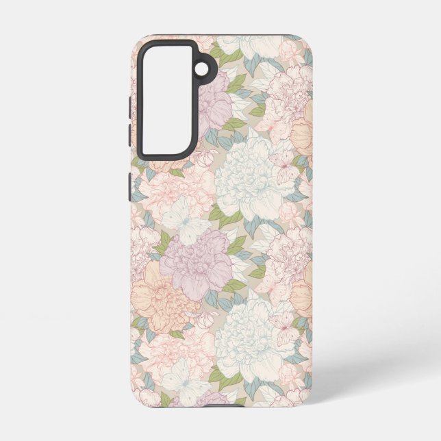 Coque Samsung Galaxy Pastel Peony & Butterfly Flower Motif (Verso)