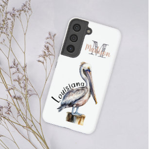 Coque Samsung Galaxy Pastel Watercolor Pelican Louisiane Nom initial