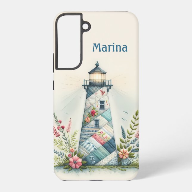 Coque Samsung Galaxy Patchwork Lighthouse Coastal Floral Scene (Verso)