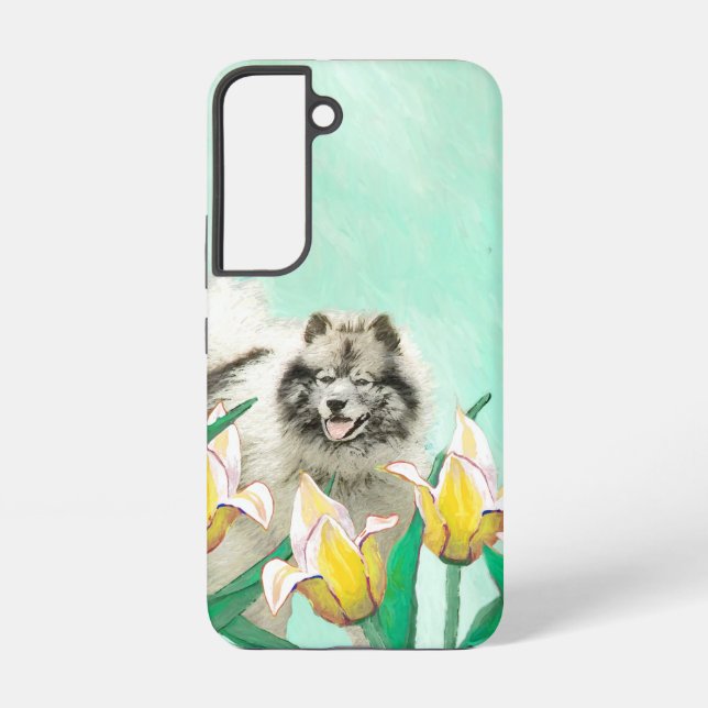 Coque Samsung Galaxy Peinture de Keeshond dans les tulipes, Art origina (Verso)