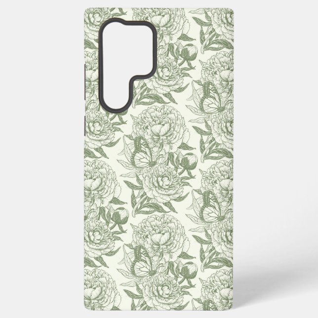 Coque Samsung Galaxy Peoné et papillons bloc impression, sauge vert et (Verso)