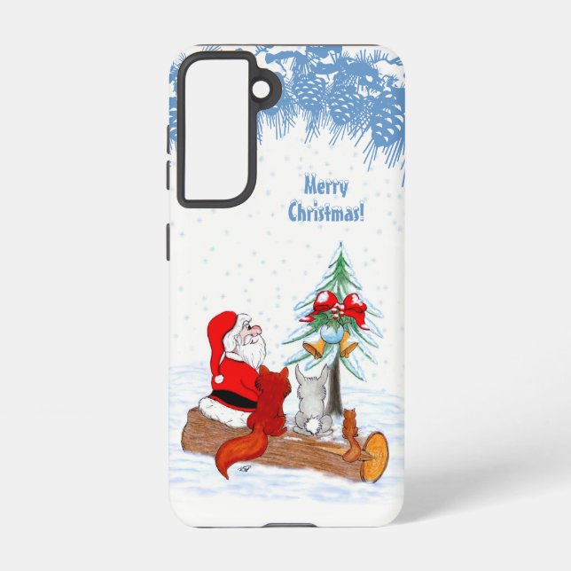 Coque Samsung Galaxy Père Noël avec Renard de lapin et écureuil (Verso)