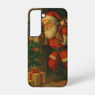 Coque Samsung Galaxy Père Noël vintage/retro rendant visite à Noël