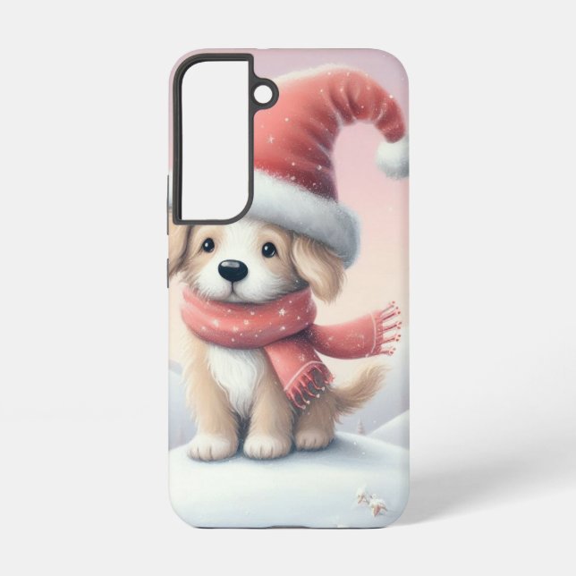 Coque Samsung Galaxy Petit chiot de Noël en chapeau santa (Verso)