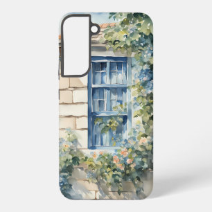 Coque Samsung Galaxy Pierre Bleu Fenêtre Mur Cottage Vignes